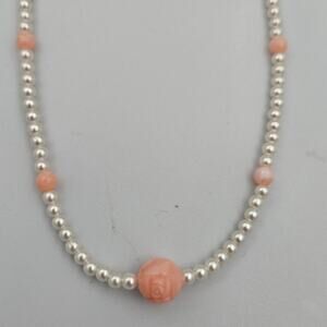 Avon Faux Pearl with Faux Coral Accent Beads 14" Necklace with Gold Toned Clasp